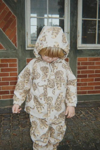 Konges Sløjd Rainy Palme Panthera Beige, wodoodporna kurtka przeciwdeszczowa 10 000 mm w tygrysy