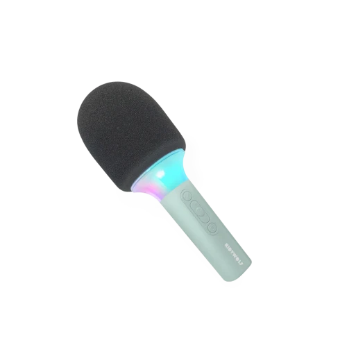 Zielony mikrofon karaoke KIDYMIC dla dzieci z Bluetooth, podświetleniem LED i zmianą głosu