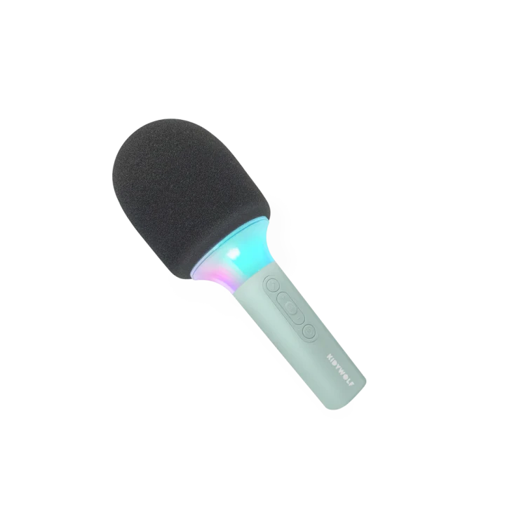 Zielony mikrofon karaoke KIDYMIC dla dzieci z Bluetooth, podświetleniem LED i zmianą głosu
