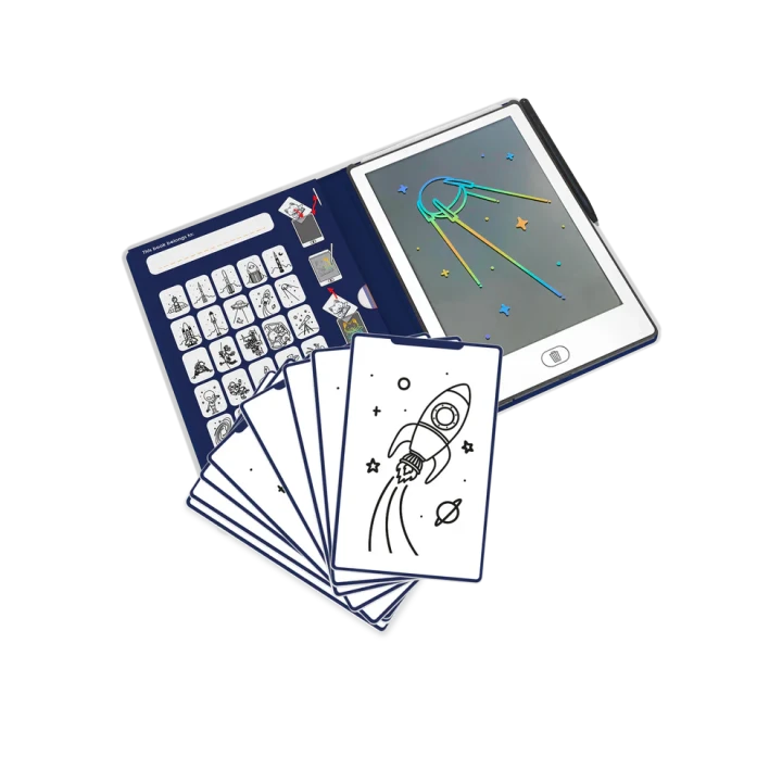 Zestaw KIDYDRAW MINI Galaxy z tabletem LCD, rysikiem i kosmicznymi ilustracjami