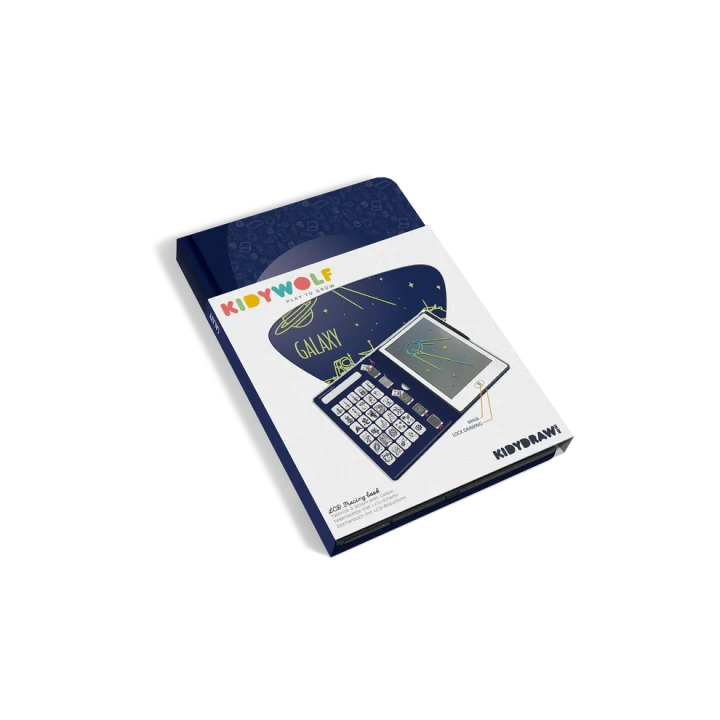 Granatowy tablet KIDYDRAW MINI Galaxy z kartami do odrysowywania kosmicznych wzorów