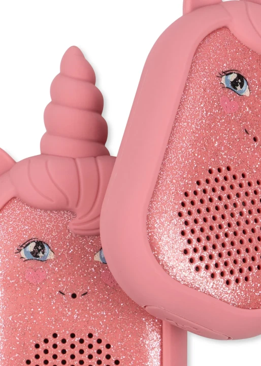 Zbliżenie krótkofalówek Glitter Unicorn z głośnikiem i brokatowym detalem