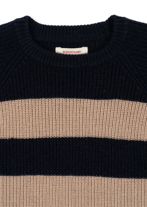Sweter merino Vitum Blue Stripe okrągły dekolt i prążkowany splot