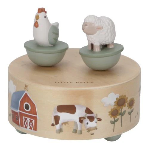 Little Dutch tańcząca drewniana pozytywka Little Farm FSC z owcą i kurczakiem