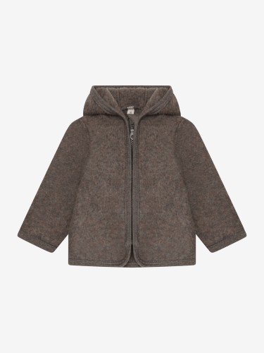 HUTTEliHUT Jacket Wool Fleece Brown Melange – dziecięca kurtka z wełny merino z kapturem