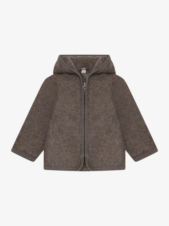 HUTTEliHUT Jacket Wool Fleece Brown Melange – dziecięca kurtka z wełny merino z kapturem