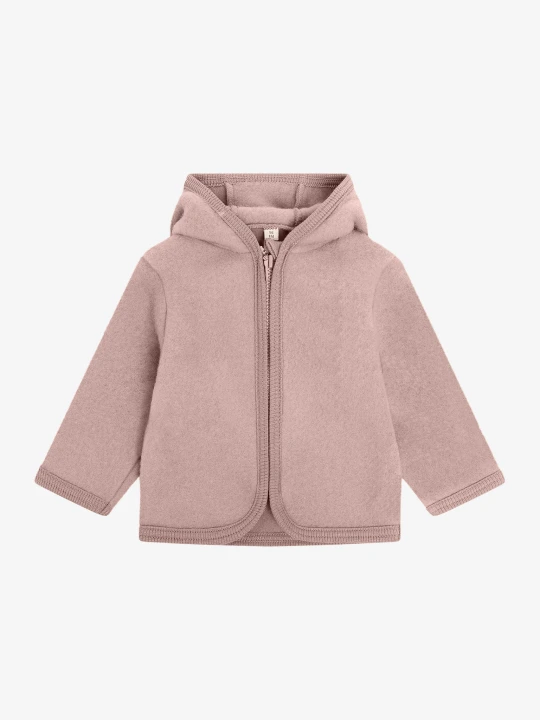 HUTTEliHUT Jacket Wool Fleece Mahogany Rose – dziecięca kurtka z wełny merino, widok z przodu
