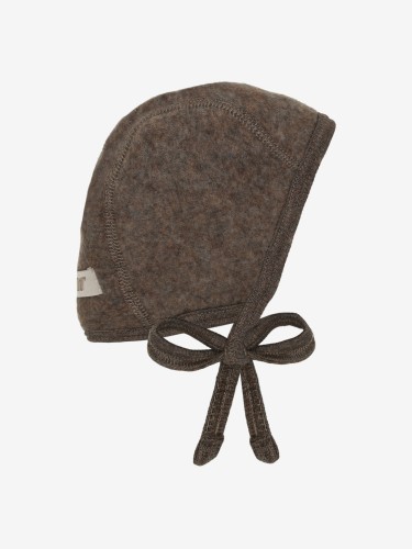 HUTTEliHUT Bonnet Wool Fleece Brown Melange – wiązana czapka niemowlęca z wełny merino, widok z boku