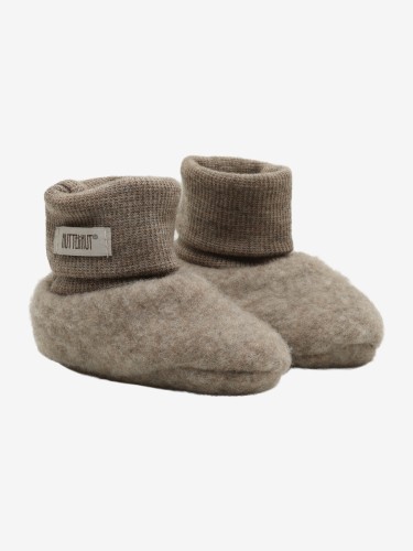 HUTTEliHUT Footies Wool Fleece Savannah Melange - buciki niemowlęce z wełny merino, para bucików niechodków