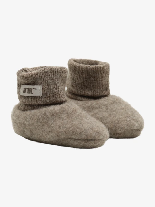 HUTTEliHUT Footies Wool Fleece Savannah Melange - buciki niemowlęce z wełny merino, para bucików niechodków
