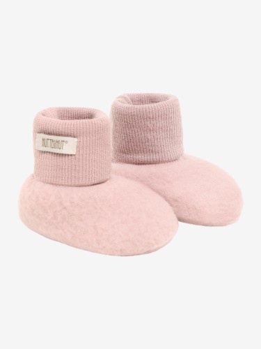 HUTTEliHUT Footies Wool Fleece Woodrose - dwuwarstwowe buciki niemowlęce z wełny merino, para różowych niechodków