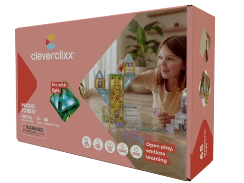 Cleverclixx Magic Forest Pack Pastel 65 el. – opakowanie klocków magnetycznych z płytką świetlną