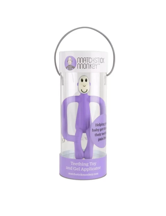 Fioletowy gryzak Matchstick Monkey Purple w wielorazowym etui podróżnym