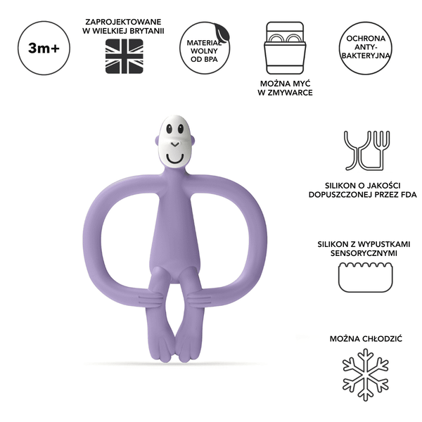 Matchstick Monkey Purple gryzak silikonowy bez BPA z technologią BioCote
