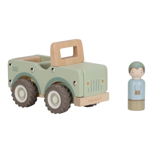Little Dutch drewniany samochód Safari Friends FSC z figurką strażnika