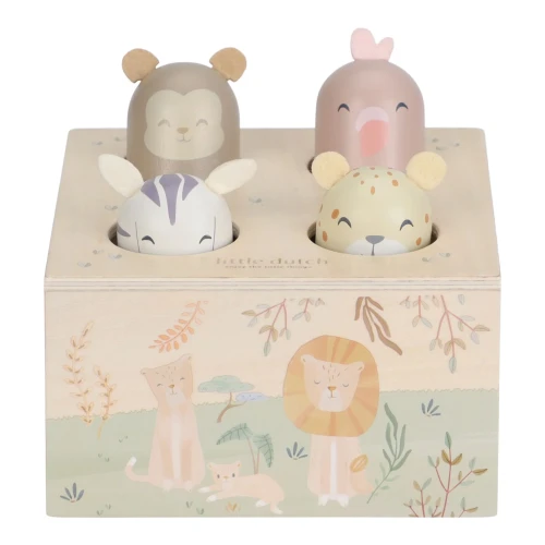 Little Dutch drewniana zabawka pop-up Safari Friends FSC z figurkami zwierząt