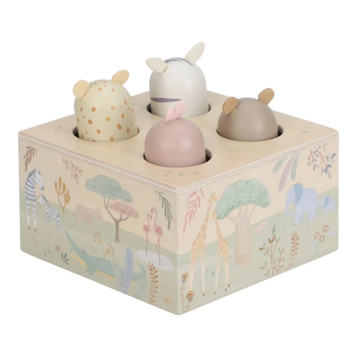 Drewniany pop-up dla dzieci Little Dutch Safari Friends FSC pełny zestaw