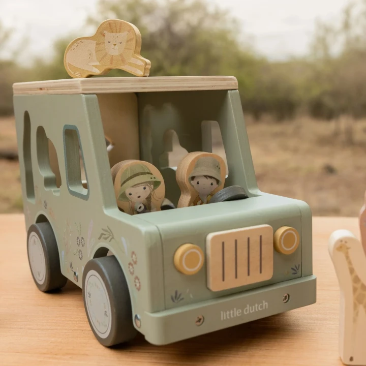 Samochód sorter Little Dutch Safari Friends z ruchomymi kołami i zwierzęcymi klockami