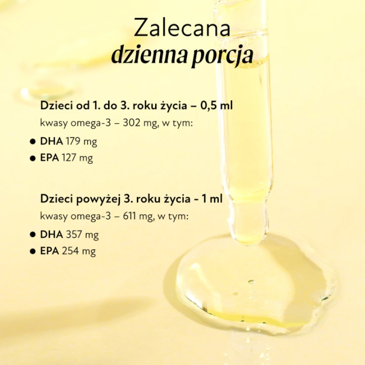 Olini Omega-3 dla dzieci – zalecana dzienna porcja 0,5 lub 1 ml