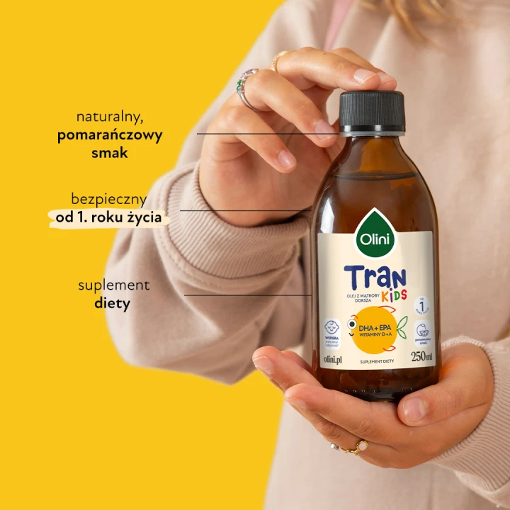 Tran pomarańczowy Olini 250 ml z naturalnym aromatem pomarańczowym