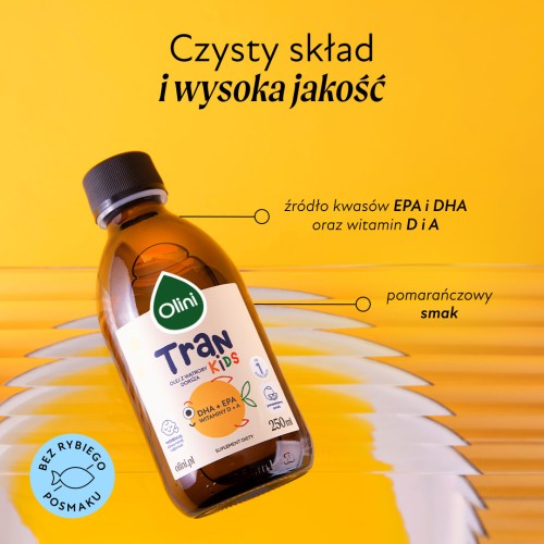 Tran pomarańczowy Olini 250 ml dla dzieci i dorosłych