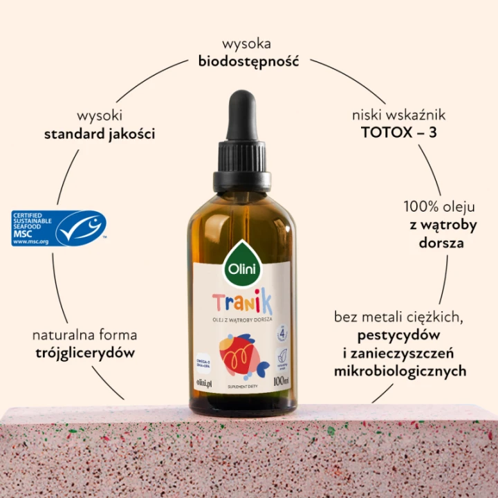 Olini Tranik dla niemowląt – DHA i EPA bez witamin i aromatów