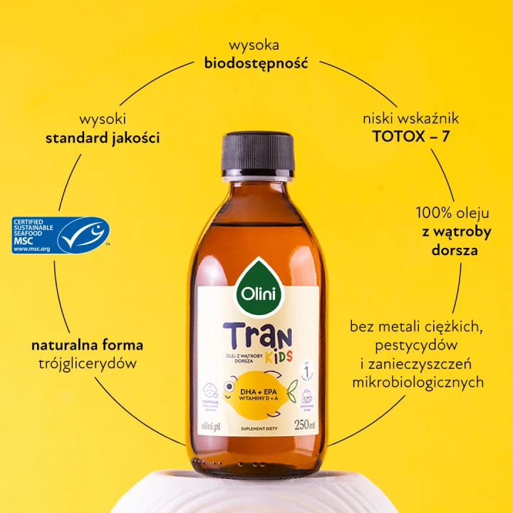 Olini Tran cytrynowy – DHA, EPA oraz witaminy A i D