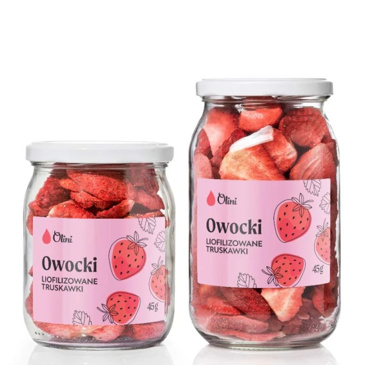 Olini Truskawki liofilizowane 45 g – dwa warianty wielkości słoika