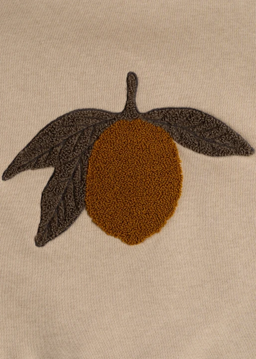 Lou Terry Oxford Tan Lemon – aplikacja cytryny na bluzie dziecięcej