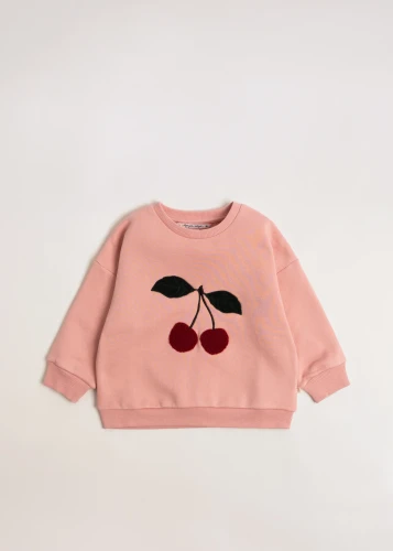Konges Sløjd Lou Terry Mellow Rose Cherry – różowa bluza dziecięca z wiśniami