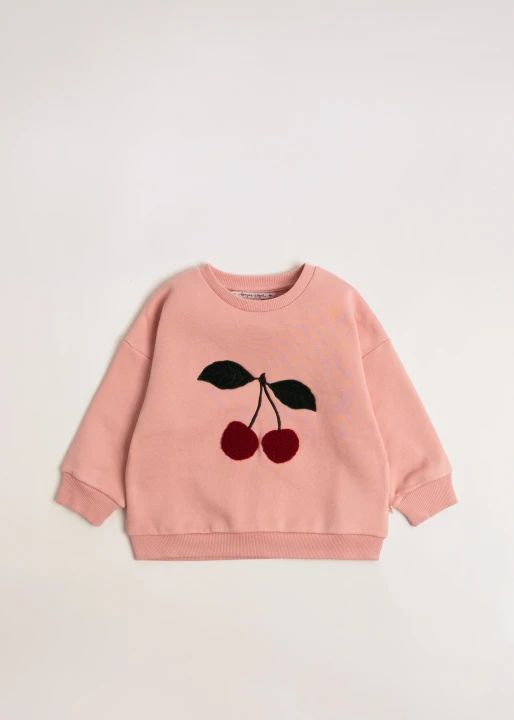 Konges Sløjd Lou Terry Mellow Rose Cherry – różowa bluza dziecięca z wiśniami