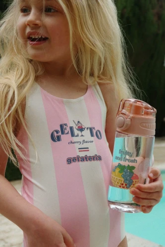 Pomia Candy Rose Stripe strój kąpielowy dziecięcy pokazany z przodu