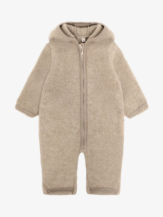 HUTTEliHUT Pram Suit Wool Fleece Savannah Melange – kombinezon niemowlęcy, widok z przodu