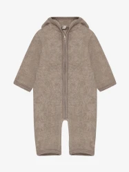 Pram Suit Ears Wool Fleece Savannah Melange – kombinezon niemowlęcy z wełny merino z uszkami