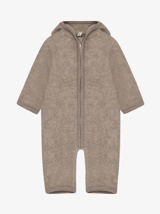 HUTTEliHUT Pram Suit Ears Wool Fleece Savannah Melange – kombinezon z uszami, widok z przodu