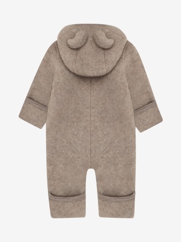 HUTTEliHUT Pram Suit Ears Wool Fleece Savannah Melange – kombinezon z uszami, widok z tyłu