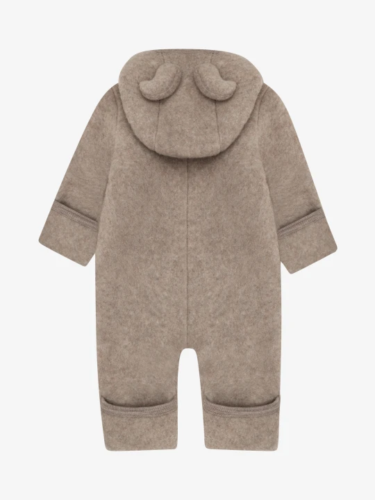 HUTTEliHUT Pram Suit Ears Wool Fleece Savannah Melange – kombinezon z uszami, widok z tyłu