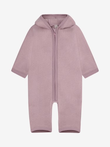 HUTTEliHUT Pram Suit Ears Wool Fleece Woodrose – kombinezon niemowlęcy z wełny merino, widok z przodu