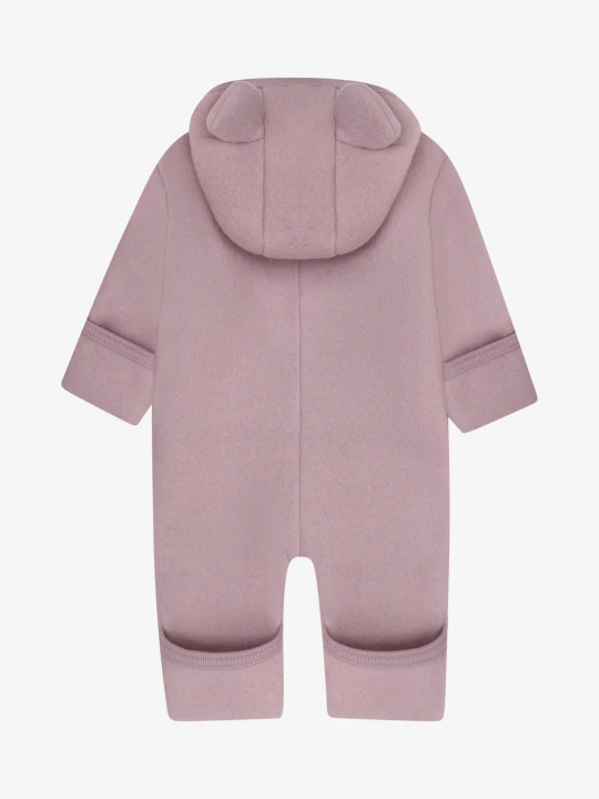 HUTTEliHUT Pram Suit Ears Wool Fleece Woodrose – kombinezon niemowlęcy z uszami, widok z tyłu