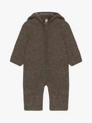 Pram Suit Ears Wool Fleece Brown Melange – kombinezon niemowlęcy z wełny merino z uszkami
