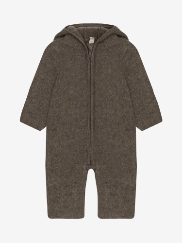 HUTTEliHUT Pram Suit Ears Wool Fleece Brown Melange kombinezon niemowlęcy z wełny merino