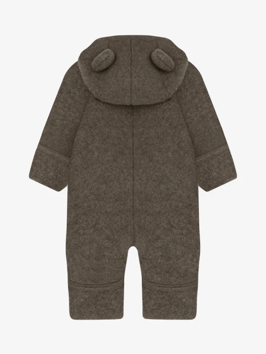 HUTTEliHUT Pram Suit Ears Wool Fleece Brown Melange widok z tyłu