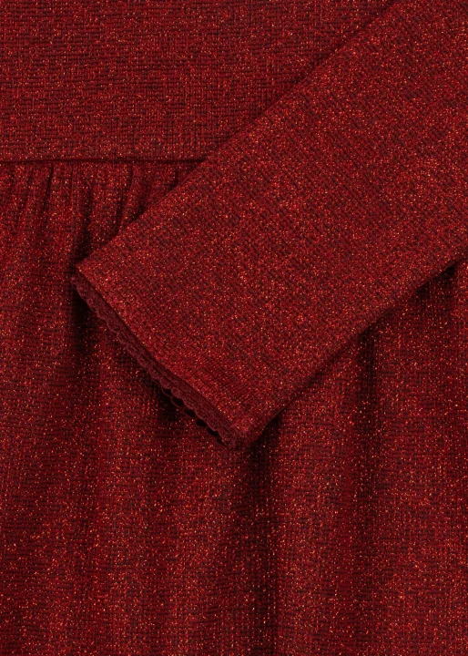 Konges Sløjd Roli Dress Red Dahlia detal rękawa i marszczenia