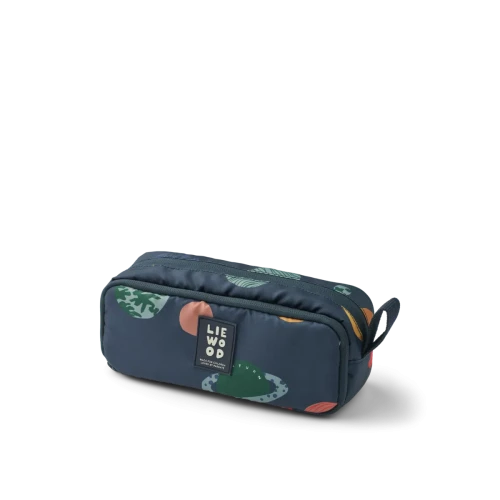 Liewood Cindy Universe Classic Navy trzykomorowy piórnik szkolny w planety