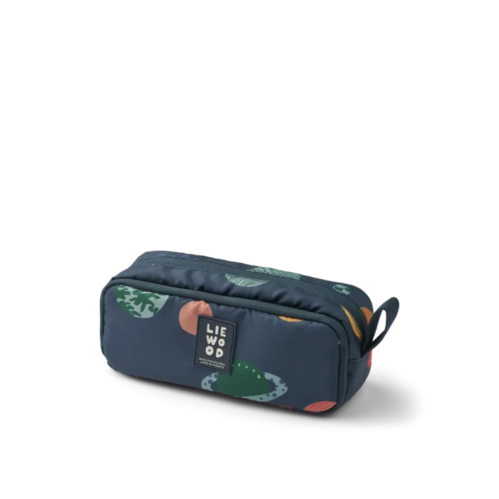 Liewood Cindy Universe Classic Navy trzykomorowy piórnik szkolny w planety