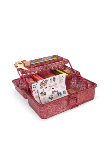 Konges Sløjd Creative Art Caddy Glitter Rose otwarty zestaw plastyczny w organizerze