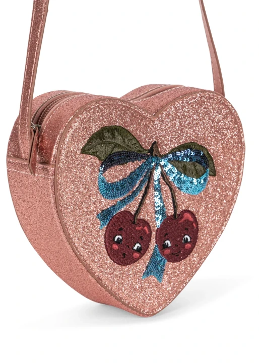 Konges Sløjd Tut Shoulder Bag Mellow Rose – brokatowy przód z wisienkami