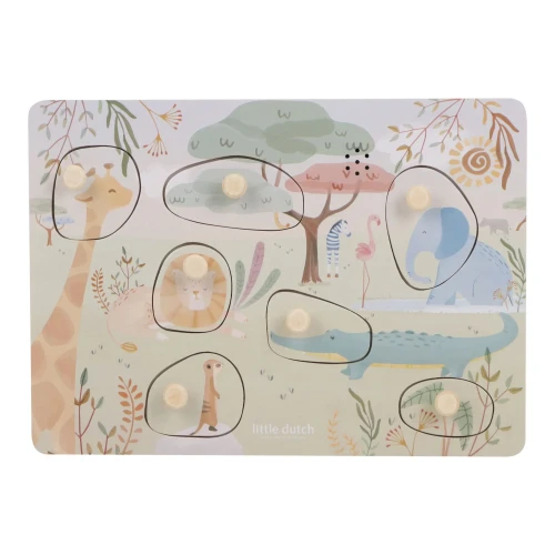 Little Dutch Safari Friends drewniane puzzle dźwiękowe ze zwierzętami