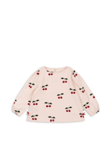 Konges Sløjd Drey Slit Tee GOTS Ma Grande Cerise Peony – bluzka w wiśnie