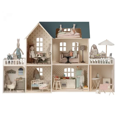 Maileg House of Miniature – urządzony domek dla lalek z bocznymi modułami